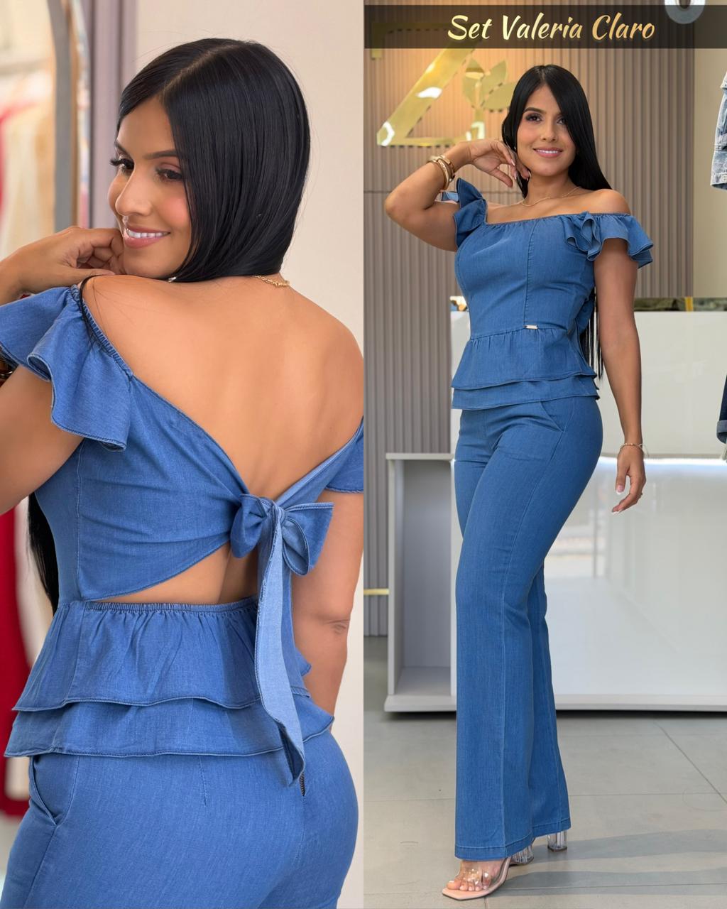 SET VALERIA-ELABORADO EN CHAMBRAY PROCESADO