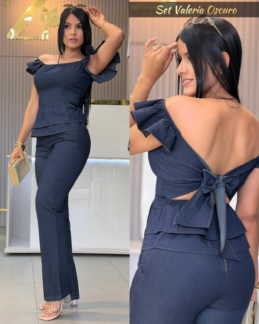 SET VALERIA-ELABORADO EN CHAMBRAY PROCESADO