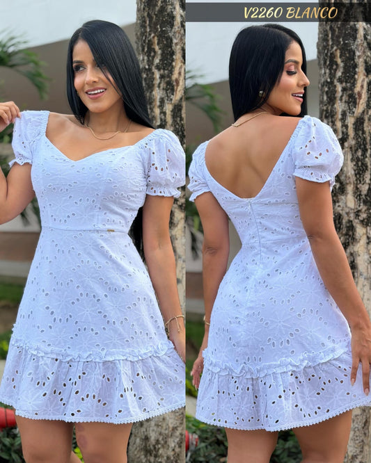V2260-VESTIDO ELABORADO EN OJALILLO-CON FROORO